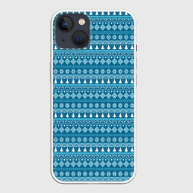 Чехол для iPhone 13 с принтом Новогодний узор сине-белого цвета в Курске,  |  | 2022 | gift | ёлка | новый год | подарки | подарок | снежинка | узор
