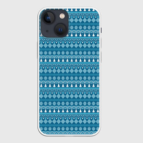 Чехол для iPhone 13 mini с принтом Новогодний узор сине белого цвета в Курске,  |  | 2022 | gift | ёлка | новый год | подарки | подарок | снежинка | узор