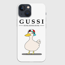 Чехол для iPhone 13 mini с принтом GUSSI HONK BABY в Курске,  |  | guse | gussi | белый | гусь | мем