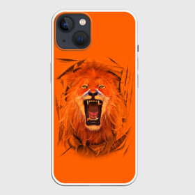 Чехол для iPhone 13 с принтом ЛЕВ СКВОЗЬ ТКАНЬ в Курске,  |  | animals | hunter | king | lion | вожак | дикие | животные | звери | клыки | король | лев | пасть | сила | ткань | хищник | царь | ярость