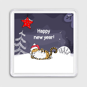 Магнит 55*55 с принтом Happy New Year 2022 Тигр в Курске, Пластик | Размер: 65*65 мм; Размер печати: 55*55 мм | 2022 | год тигра | новый год | новый год 2022 | символ года | тигр | тигренок | тигрица | тигры