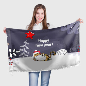 Флаг 3D с принтом Happy New Year 2022 Тигр в Курске, 100% полиэстер | плотность ткани — 95 г/м2, размер — 67 х 109 см. Принт наносится с одной стороны | 2022 | год тигра | новый год | новый год 2022 | символ года | тигр | тигренок | тигрица | тигры