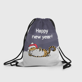 Рюкзак-мешок 3D с принтом Happy New Year 2022 Тигр в Курске, 100% полиэстер | плотность ткани — 200 г/м2, размер — 35 х 45 см; лямки — толстые шнурки, застежка на шнуровке, без карманов и подкладки | 2022 | год тигра | новый год | новый год 2022 | символ года | тигр | тигренок | тигрица | тигры