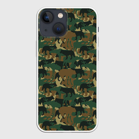 Чехол для iPhone 13 mini с принтом Звери (камуфляж) в Курске,  |  | animals | camouflage | hunter | hunting | military | zoo | волк | дикая природа | егерь | животные | звери | зоопарк | камуфляж | лес | лиса | лось | медведь | милитари | олень | оружие | охота | охота на волка | охота на зайца