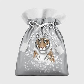 Подарочный 3D мешок с принтом Снежный тигр в Курске, 100% полиэстер | Размер: 29*39 см | 2022 | год тигра | зимний тигр | новогодний подарок | новый год | новый год 2020 | подарок на новый год | снег