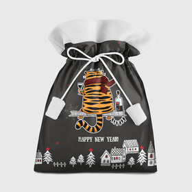 Подарочный 3D мешок с принтом Одинокий тигр пьет винишко в Курске, 100% полиэстер | Размер: 29*39 см | 2022 | год тигра | новый год | новый год 2022 | символ года | тигр | тигренок | тигрица | тигры
