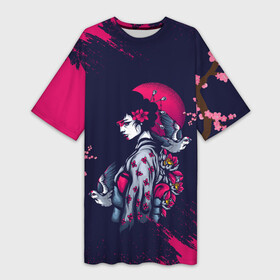 Платье-футболка 3D с принтом ДЕВУШКА В КИМОНО И ПТИЦАМИ в Курске,  |  | geisha | japan | девушка | кимано | кимоно | майко | певица | развлечение | тамада | танцовщица | традиция | чайная церемония | япония