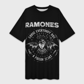 Платье-футболка 3D с принтом Сердце Рамонс в Курске,  |  | alternative | music | punk | punkrock | ramones | ramons | rock | альтернатива | музыка | панк | панкрок | рамонс | рок