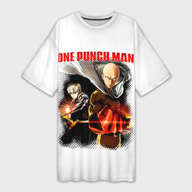 Платье-футболка 3D с принтом Сайтама и Генос One Punch Man в Курске,  |  | genos | genoсide | hagemanto | jenosu | one punch man | one punchman | onepunchman | oni saibogu | saitama | sensei | аниме | ван панч мен | ванпанчмен | генос | кибердемон | кибернетическое тело | лысый плащ | манга | сайтама | сильнейший человек