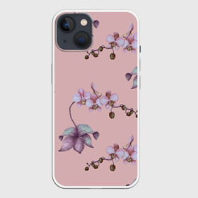 Чехол для iPhone 13 с принтом Розовые орхидеи на розовом фоне в Курске,  |  | 8 марта | flowers | march 8 | spring | ботаническая иллюстрация | весна | день рождения | лето | любовь | орхидея | праздник | принт | природа | растения | розовый | цветы