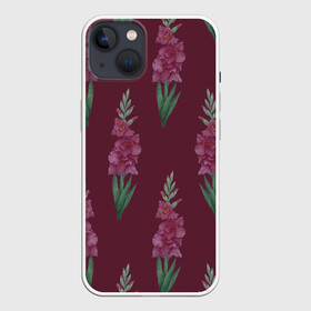 Чехол для iPhone 13 с принтом Бардовые гладиолусы в Курске,  |  | 8 марта | flowers | march 8 | spring | бардовый | ботаническая иллюстрация | весна | гладиолусы | день рождения | зеленый | красный | лето | любовь | праздник | принт | природа | растения | цветы