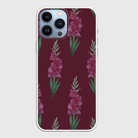 Чехол для iPhone 13 Pro Max с принтом Бардовые гладиолусы в Курске,  |  | 8 марта | flowers | march 8 | spring | бардовый | ботаническая иллюстрация | весна | гладиолусы | день рождения | зеленый | красный | лето | любовь | праздник | принт | природа | растения | цветы