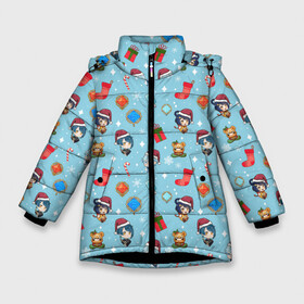 Зимняя куртка для девочек 3D с принтом GI Christmas Pattern в Курске, ткань верха — 100% полиэстер; подклад — 100% полиэстер, утеплитель — 100% полиэстер. | длина ниже бедра, удлиненная спинка, воротник стойка и отстегивающийся капюшон. Есть боковые карманы с листочкой на кнопках, утяжки по низу изделия и внутренний карман на молнии. 

Предусмотрены светоотражающий принт на спинке, радужный светоотражающий элемент на пуллере молнии и на резинке для утяжки. | 2022 год | genshin impact | happy new year | каникулы | новый год | новый год 2022 | оливье | праздник | рождество | снег | снежинки