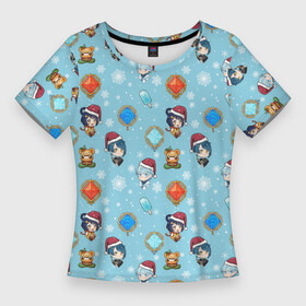 Женская футболка 3D Slim с принтом Genshin Impact Pattern в Курске,  |  | 2022 год | genshin impact | happy new year | каникулы | новый год | новый год 2022 | оливье | праздник | рождество | снег | снежинки