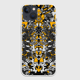 Чехол для iPhone 13 с принтом Жёлтый каменный дракон в Курске,  |  | абстракция | динамика | жолтый | камень | серый | симметрия | узоры