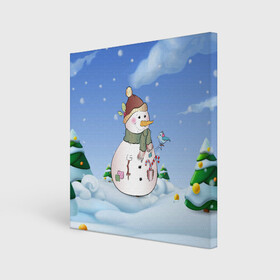 Холст квадратный с принтом Веселый Снеговичок в Курске, 100% ПВХ |  | 2022 | новогодний | новый год | рождество | снег | снеговик