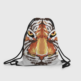 Рюкзак-мешок 3D с принтом Морда тигра от John Art в Курске, 100% полиэстер | плотность ткани — 200 г/м2, размер — 35 х 45 см; лямки — толстые шнурки, застежка на шнуровке, без карманов и подкладки | Тематика изображения на принте: животные | новый год | праздник | тигр