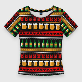 Женская футболка 3D Slim с принтом Пивной свитер в Курске,  |  | олени | орнамент | полосы | узор