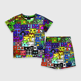 Детский костюм с шортами 3D с принтом GEOMETRY DASH ВСЕ СКИНЫ в Курске,  |  | 2d игра | geometry dash | mobile game | robtop | space | геометри даш | космос | кубики | кубы | мобильная игра | неон