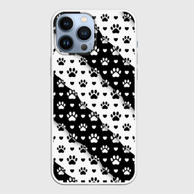 Чехол для iPhone 13 Pro Max с принтом Следы от Лап в Курске,  |  | black white | chess | dog | dog pawprints | paws | животное | зверь | лапы | пёс | следы от лап | собака | собачьи следы от лап | хищник | чёрно белое | шахматка | щенок
