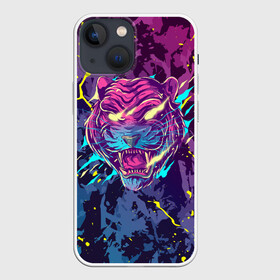 Чехол для iPhone 13 mini с принтом НЕОНОВЫЙ ТИГР   NEON TIGER в Курске,  |  | cat | tiger | год тигра | зверь | клыки | кошка | неон | пасть | тигр | хищник