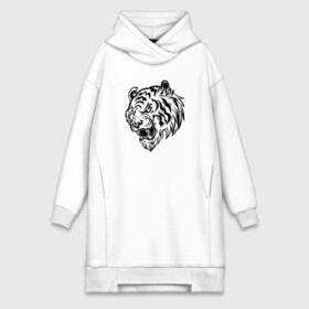 Платье-худи хлопок с принтом Тигр черный на белом в Курске,  |  | tiger | год тигра | голова | кошка | крутой | тату | татуировка | тигр | тигренок