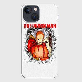 Чехол для iPhone 13 mini с принтом Удар сквозь стену One Punch Man в Курске,  |  | hagemanto | one punch man | one punchman | onepunchman | saitama | sensei | аниме | ван панч мен | ванпанчмен | лысый плащ | манга | сайтама | сильнейший человек | учитель | человек одинудар | человек одного удара