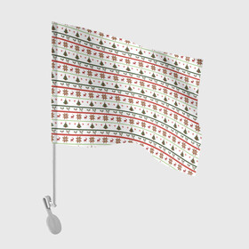 Флаг для автомобиля с принтом узор новогодний Бело-красно-зеленый в Курске, 100% полиэстер | Размер: 30*21 см | deer | new year | елка | колокольчики | новый год | олень | растение | снежинка | узор