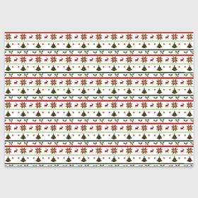 Поздравительная открытка с принтом узор новогодний Бело-красно-зеленый в Курске, 100% бумага | плотность бумаги 280 г/м2, матовая, на обратной стороне линовка и место для марки
 | deer | new year | елка | колокольчики | новый год | олень | растение | снежинка | узор