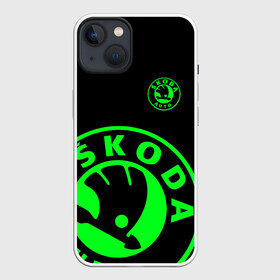 Чехол для iPhone 13 с принтом SKODA GREEN LOGO BLACK STYLE в Курске,  |  | auto sport | autosport | octavia | rapid | rs | skoda | superb | vag | volkswagen | vrs | vw | yeti | авто | авто спорт | автомобиль | автоспорт | ам | ваг | вагавод | ети | карбон | машина | октавия | рапид | суперб | шкода | шкодавод