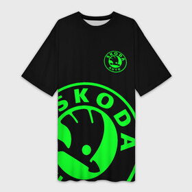 Платье-футболка 3D с принтом SKODA GREEN LOGO BLACK STYLE в Курске,  |  | auto sport | autosport | octavia | rapid | rs | skoda | superb | vag | volkswagen | vrs | vw | yeti | авто | авто спорт | автомобиль | автоспорт | ам | ваг | вагавод | ети | карбон | машина | октавия | рапид | суперб | шкода | шкодавод