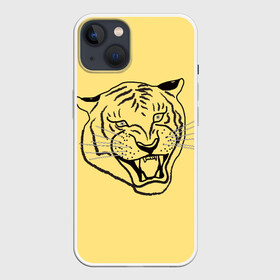 Чехол для iPhone 13 с принтом тигр на золотом фоне в Курске,  |  | art line | chinese calendar | contour | golden | head | mascot | muzzle | new year | symbol | tiger | year of the tiger | арт лайн | год тигра | голова | золотой | китайский календарь | контур | новогодний | новый год | символ | талисман | тигр