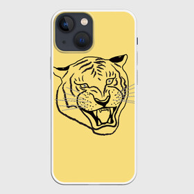 Чехол для iPhone 13 mini с принтом тигр на золотом фоне в Курске,  |  | art line | chinese calendar | contour | golden | head | mascot | muzzle | new year | symbol | tiger | year of the tiger | арт лайн | год тигра | голова | золотой | китайский календарь | контур | новогодний | новый год | символ | талисман | тигр