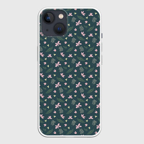 Чехол для iPhone 13 с принтом винтажный узор с цветами в Курске,  |  | абстрактный цветочный | винтажный | зеленый | лист | узор | цветок | цветочный
