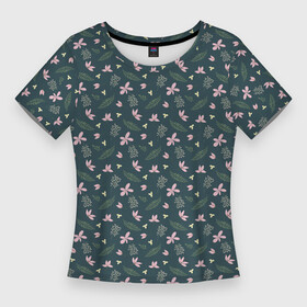 Женская футболка 3D Slim с принтом винтажный узор с цветами в Курске,  |  | Тематика изображения на принте: абстрактный цветочный | винтажный | зеленый | лист | узор | цветок | цветочный