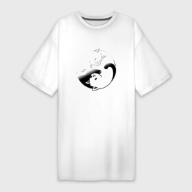 Платье-футболка хлопок с принтом ИНЬ ЯНЬ КОТИКИ, ЧЁРНО БЕЛОЕ в Курске,  |  | anime | cat | cats | kitten | love | philosophy | yang | yin | yoga | аниме | инь | йога | кот | котенок | котик | котики | коты | любовь | противоположность | сердце | философия | ян