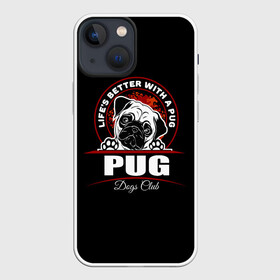 Чехол для iPhone 13 mini с принтом Мопс (Pug) в Курске,  |  | bulldog | pug | pug dog | pug puppies | бульдог | год собаки | друг человека | дружные мопсы | дядя мопс | животное | зверь | кинолог | мопс | пёс | порода собак | собака боксёр | собака мопс | собаковод | четвероногий