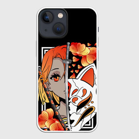 Чехол для iPhone 13 mini с принтом Samurai girl в Курске,  |  | girl | japan | samurai | лис | маска | мечи | самурай | цветы