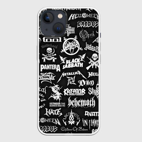 Чехол для iPhone 13 с принтом ЛОГОТИПЫ МЕТАЛ ГРУПП   METAL BANDS LOGO в Курске,  |  | black sabbath | bmth | dio | heavy metal | iron maiden | judas priest | megadeth | metallica | motorhead | pantera | slayer | slipknot | группы | метал | рок