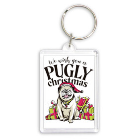 Брелок прямоугольный 35*50 с принтом Pugly Christmas в Курске,  |  | Тематика изображения на принте: christmas | dog | drawing | gifts | new year | pug | pugly | мопс | новый год | пес | подарки | рисунок | рождество | собака