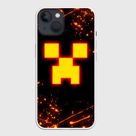 Чехол для iPhone 13 с принтом ОГНЕННЫЙ КРИПЕР, МАЙНКРАФТ в Курске,  |  | block | creeper | cube | fire | flame | minecraft | pixel | tnt | блок | гаст | геометрия | крафт | крипер | кубики | майнкрафт | огонь | пиксели | пламя | тнт