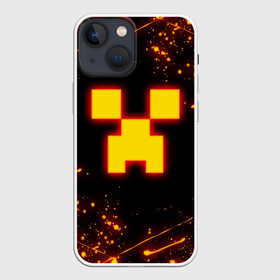Чехол для iPhone 13 mini с принтом ОГНЕННЫЙ КРИПЕР, МАЙНКРАФТ в Курске,  |  | Тематика изображения на принте: block | creeper | cube | fire | flame | minecraft | pixel | tnt | блок | гаст | геометрия | крафт | крипер | кубики | майнкрафт | огонь | пиксели | пламя | тнт