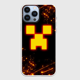 Чехол для iPhone 13 Pro Max с принтом ОГНЕННЫЙ КРИПЕР, МАЙНКРАФТ в Курске,  |  | block | creeper | cube | fire | flame | minecraft | pixel | tnt | блок | гаст | геометрия | крафт | крипер | кубики | майнкрафт | огонь | пиксели | пламя | тнт