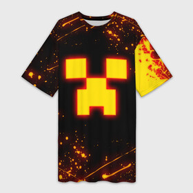 Платье-футболка 3D с принтом ОГНЕННЫЙ КРИПЕР, МАЙНКРАФТ в Курске,  |  | block | creeper | cube | fire | flame | minecraft | pixel | tnt | блок | гаст | геометрия | крафт | крипер | кубики | майнкрафт | огонь | пиксели | пламя | тнт