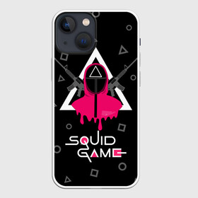 Чехол для iPhone 13 mini с принтом Squid game: guard with M 16 в Курске,  |  | Тематика изображения на принте: actionadventure | guard | killer | m16 submachine gun | security guard | south korean | squid game | survival game | thriller | web series | автомат м16 | веб сериал | игра в кальмара | игра на выживание | охранник | приключенческий боевик | стра