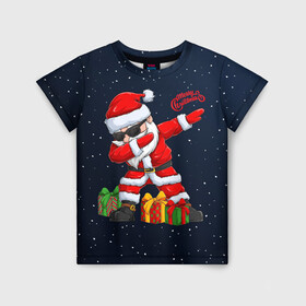 Детская футболка 3D с принтом SANTA DABBING в Курске, 100% гипоаллергенный полиэфир | прямой крой, круглый вырез горловины, длина до линии бедер, чуть спущенное плечо, ткань немного тянется | christmas | dab | dabbing | santa | дед мороз | елка | зима | новый год | подарок | рождество | санта | снег | снегурочка | снежинка