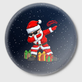 Значок с принтом SANTA DABBING в Курске,  металл | круглая форма, металлическая застежка в виде булавки | christmas | dab | dabbing | santa | дед мороз | елка | зима | новый год | подарок | рождество | санта | снег | снегурочка | снежинка