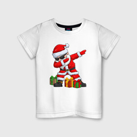 Детская футболка хлопок с принтом Санта Даб   Santa Dab в Курске, 100% хлопок | круглый вырез горловины, полуприлегающий силуэт, длина до линии бедер | christmas | dab | dabbing | santa | дед мороз | елка | зима | новый год | подарок | рождество | санта | снег | снегурочка | снежинка