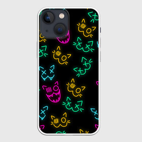 Чехол для iPhone 13 mini с принтом НЕОНОВЫЕ КОТИКИ   NEON FACES CATS в Курске,  |  | animals | cats | color cats | kitty | neon cats | neon kitty | животные | звери | коты | кошки | неон | неон котики | неоновые коты | радужные коты