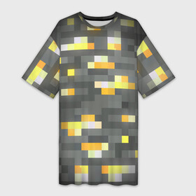 Платье-футболка 3D с принтом ЗОЛОТАЯ РУДА  GOLD ORE  MINECRAFT в Курске,  |  | block | box | dirt | gold | golden | minecraft | ore | pixels | texture | биом | блок | земля | золотая | золото | майнкрафт | пиксели | пиксельный | руда | текстура
